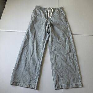 Gap Jeans Womens M Tall Blue Railroad Stripe High Rise Pull On Wide Leg Denim